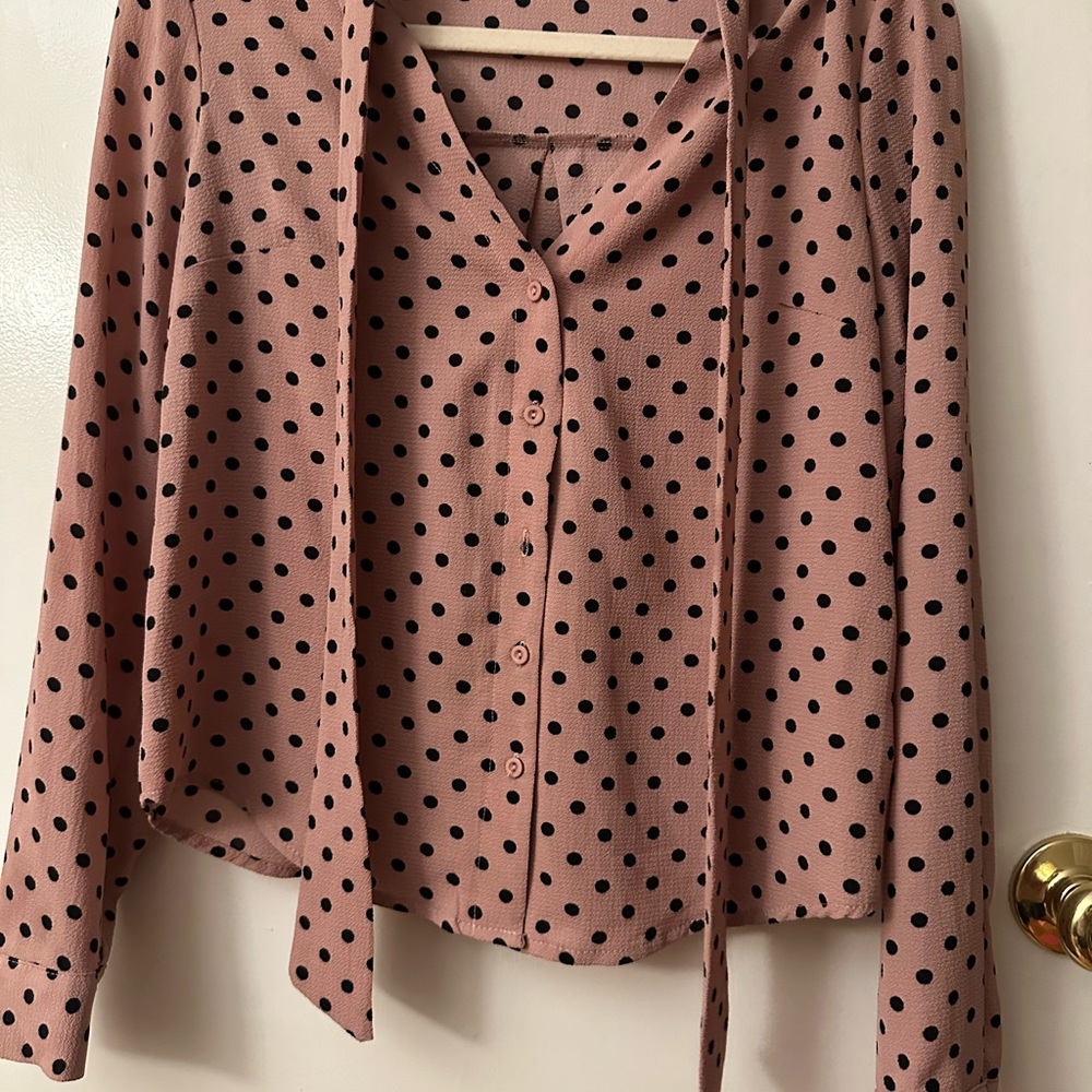 Forever 21 Pink and Black Polka Dot Blouse